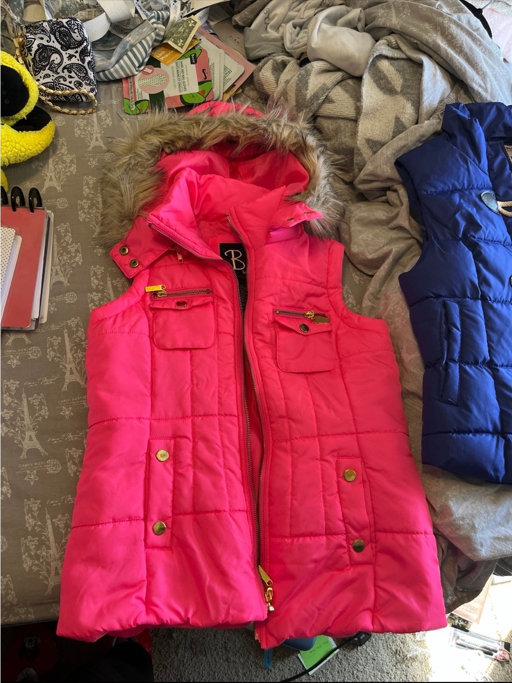 Bright pink puffer vest